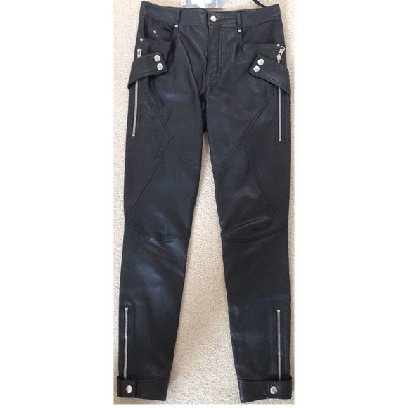 NWT $6145 Auth Alexander McQueen black stretch leather biker pants SZ IT 40 US 6 - Picture 4 of 8